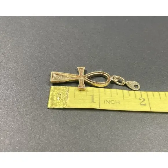 Vintage 1970’s Gold Plated .925 Sterling Silver Ankh Pendant Cross Italy Enamel - Picture 8 of 14